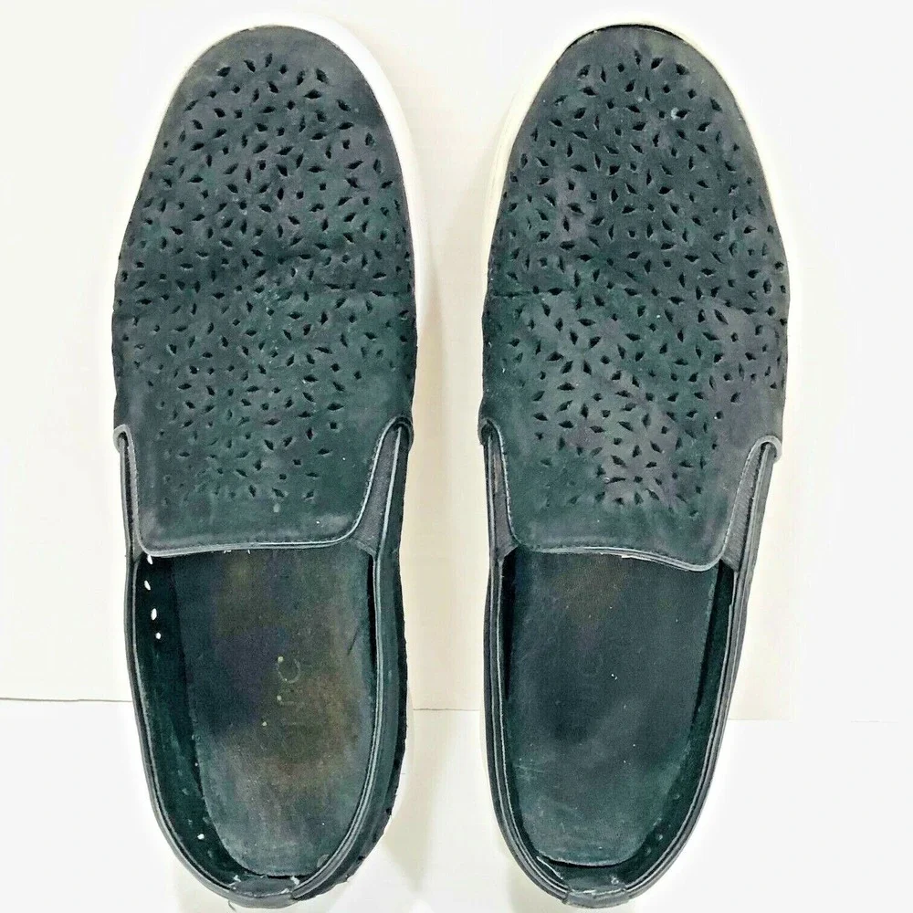 Vionic Womens Shoes Kani Slip On Black Perforate Suede Sneaker Walking Casual 10